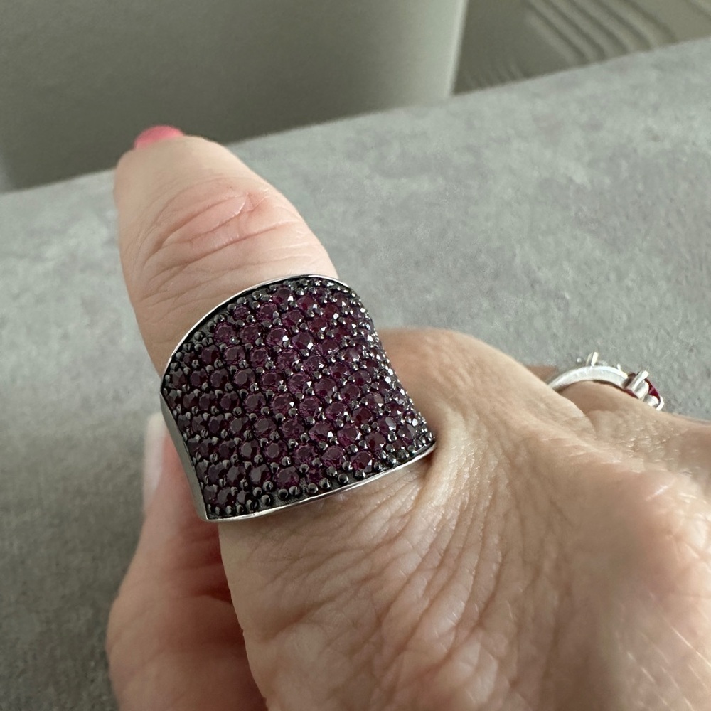 Pave Rhodolite Garnet 3/4" Wide Band Ring - Picture 8 of 13